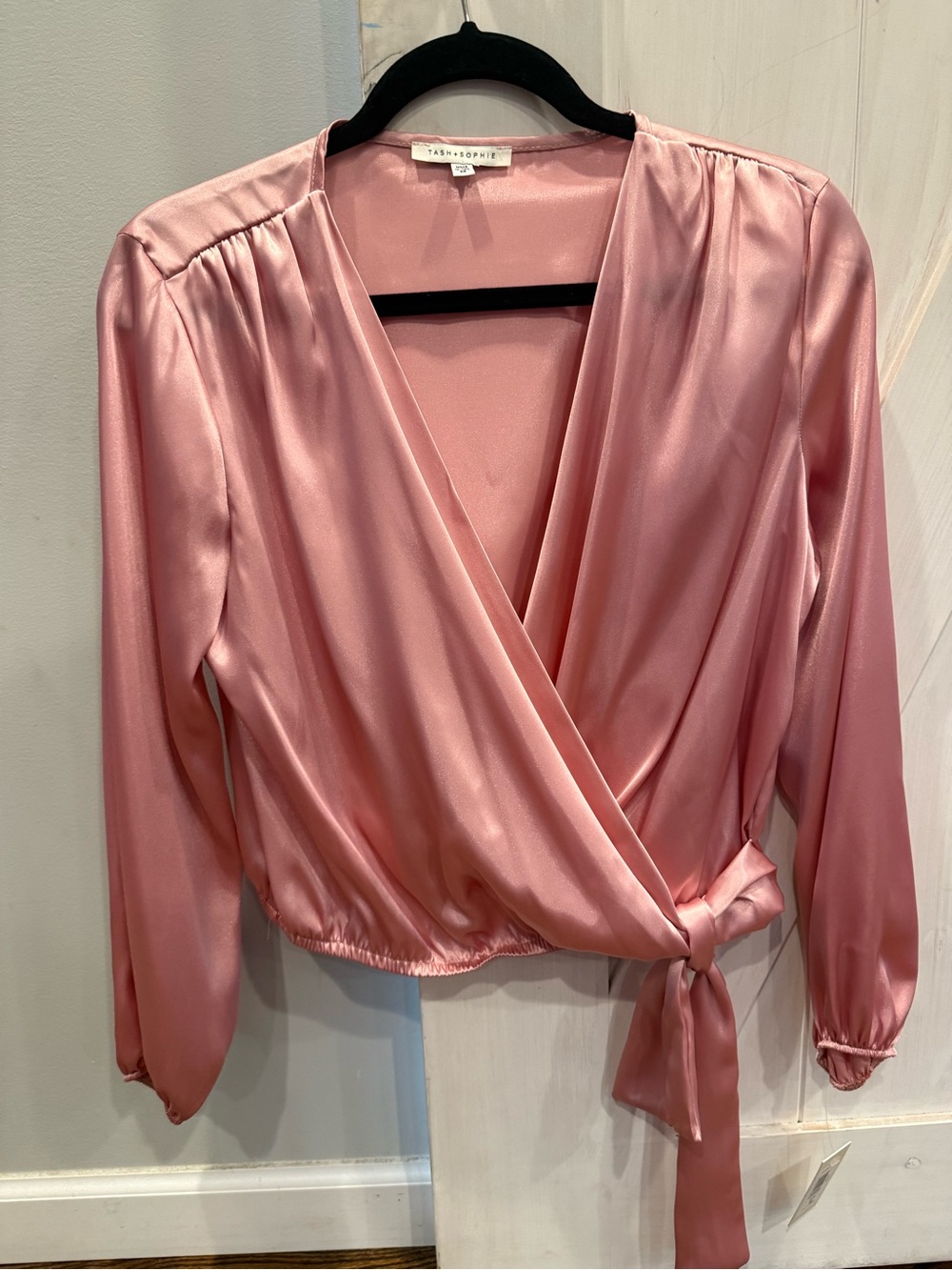 Satin Wrap Blouse in Dusty Pink by Tara & Sophie